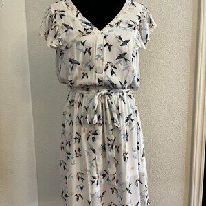 White dress with bird pattern ruffle sleeves, $20